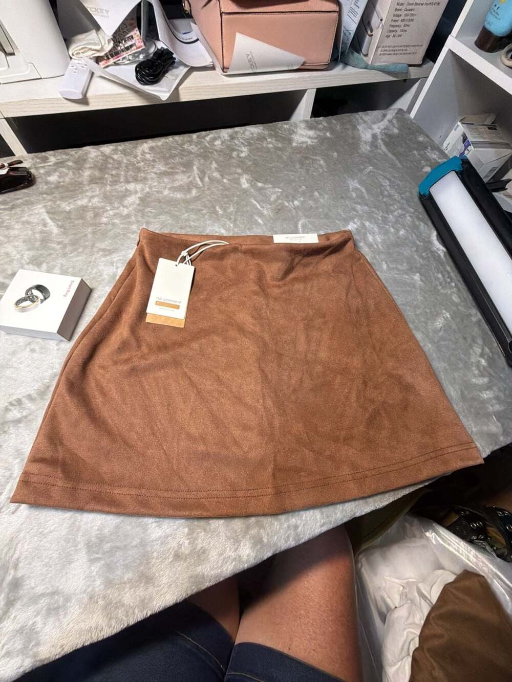 No Comment Women's Faux Suede Mini Skirt Brown Size M